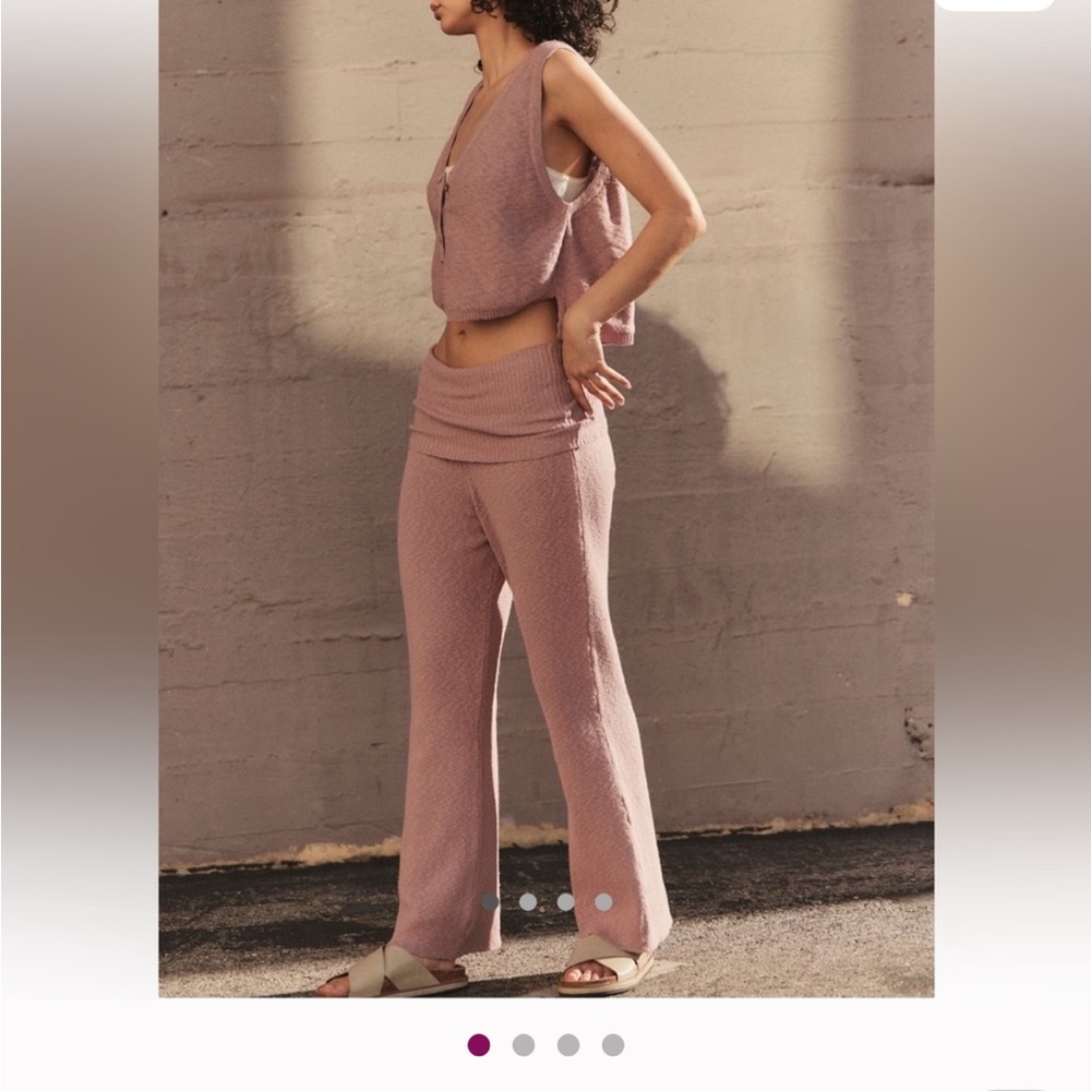 Free People Mauve Knit Wide Leg Pants & Top Set